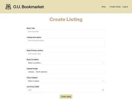 O.U. Bookmarket create listing page