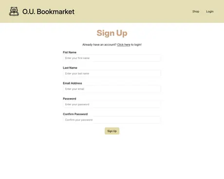 O.U. Bookmarket signup page